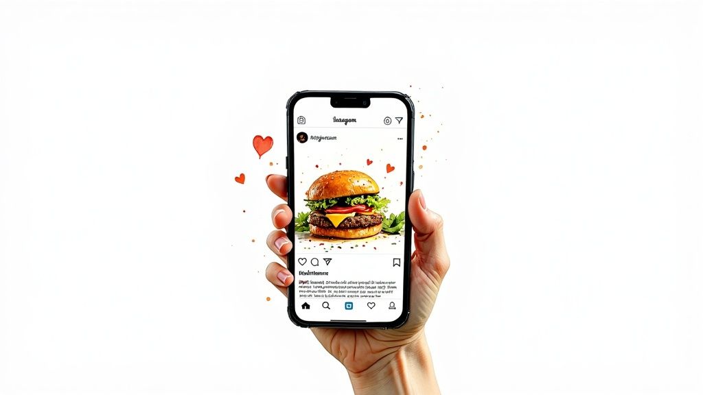 Best Digital Marketing Agency in USA - Adfuel A delicious-looking burger and fries, styled professionally for a social media post, showcasing high-impact food photography.