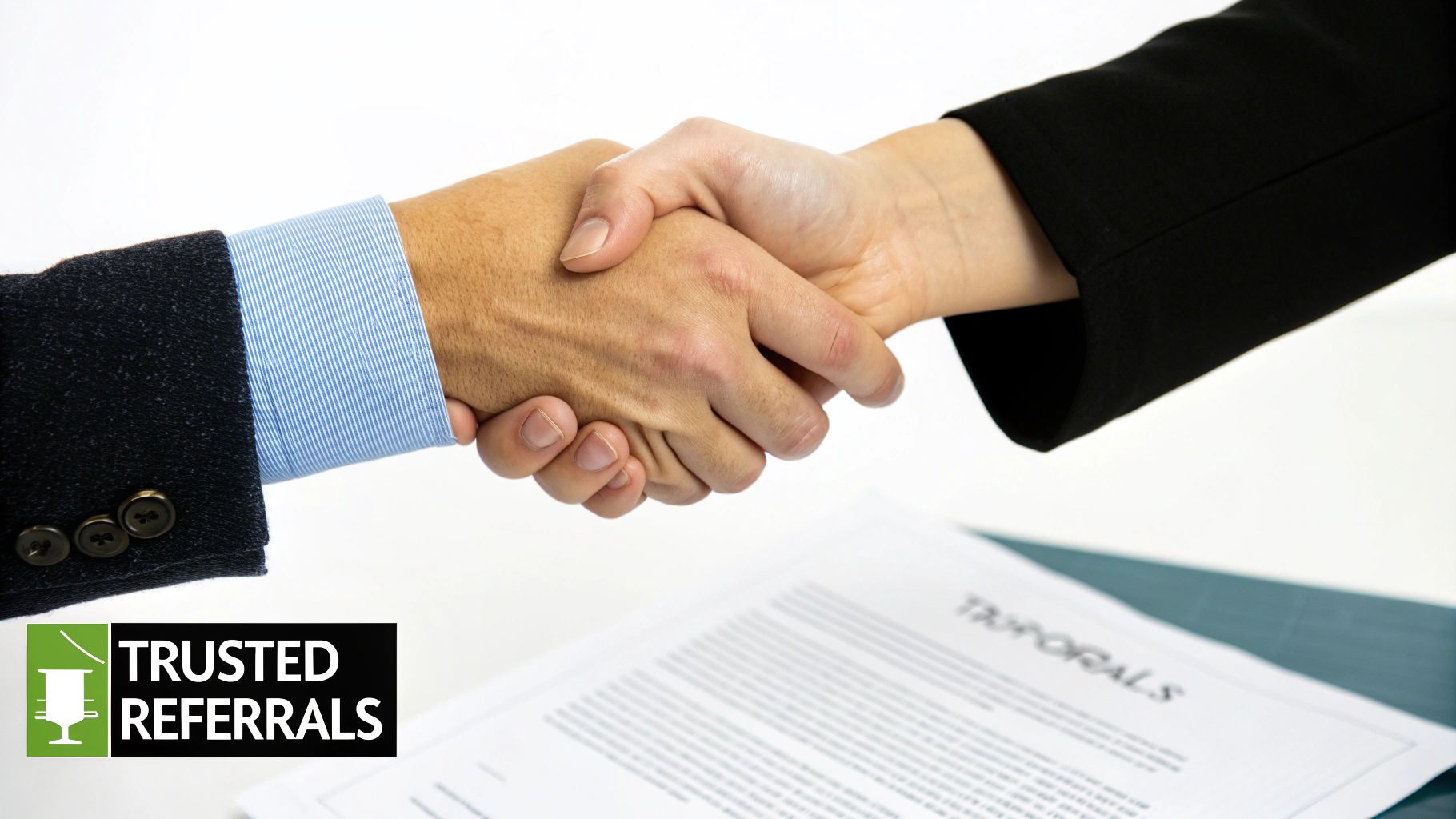 A real estate agent receiving a referral from a happy client