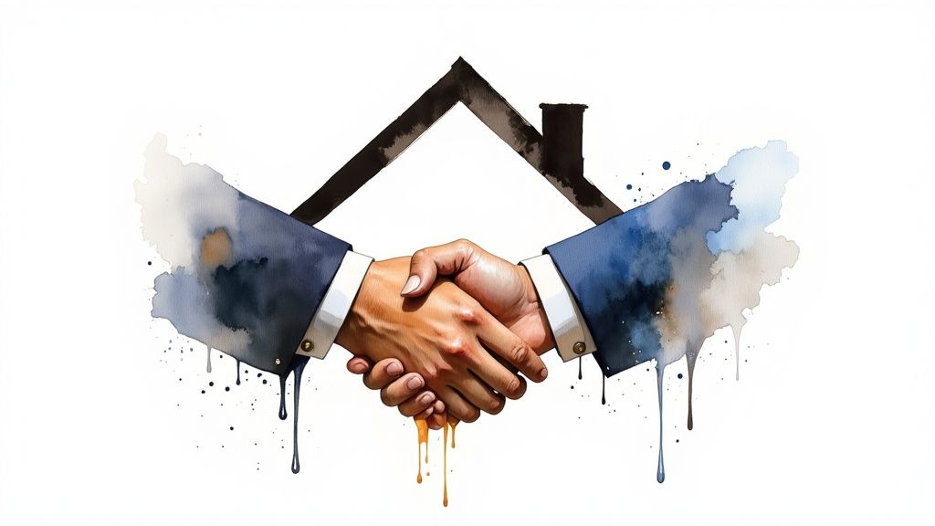 A person typing on a laptop, representing content marketing and blogging for a real estate business.