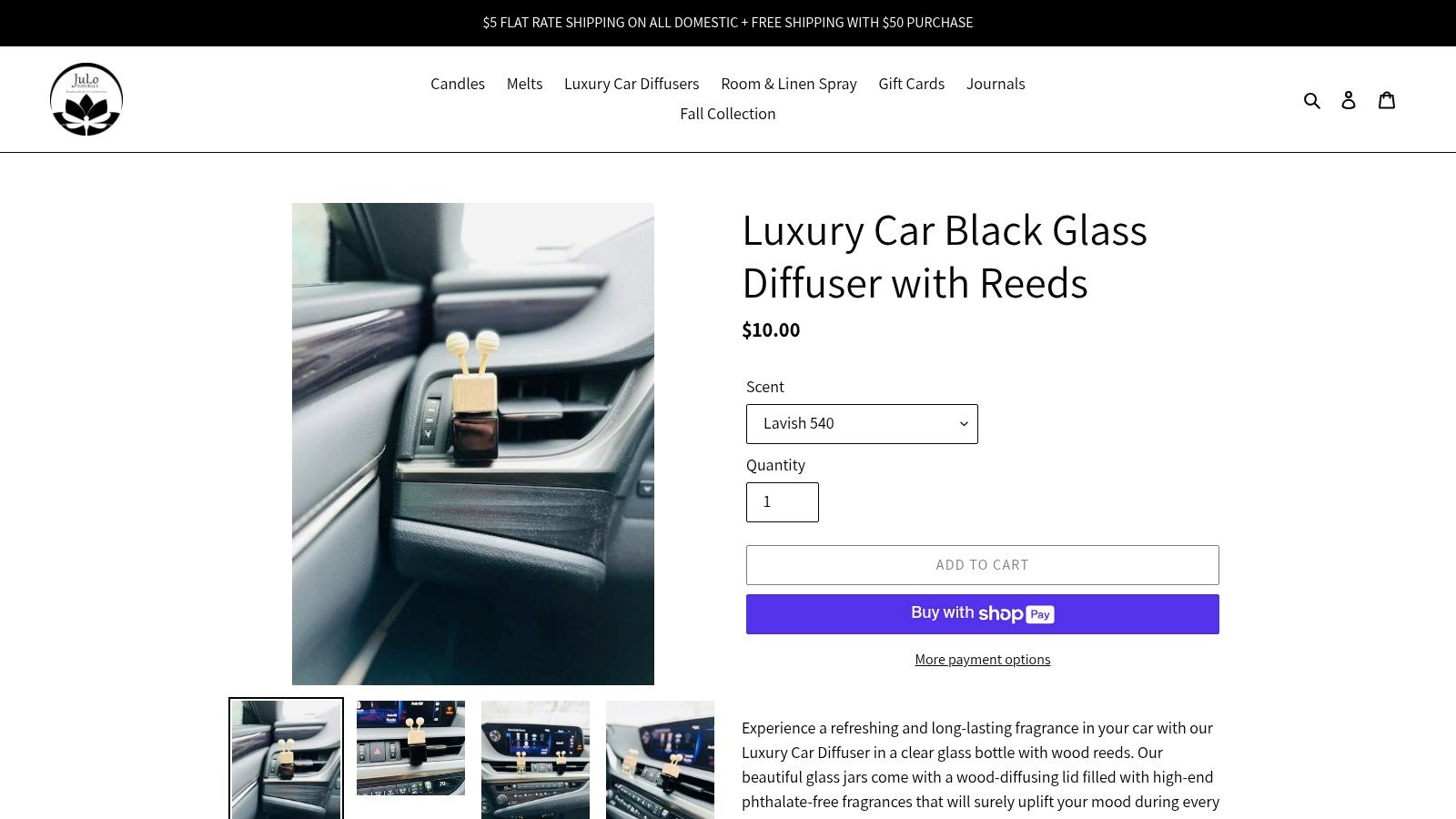 Julo Naturals Black Glass Diffuser with Reeds