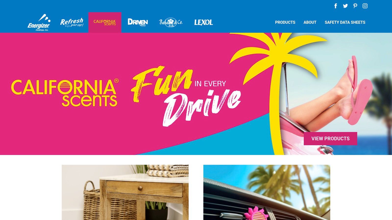 A collection of California Scents air freshener cans in various fragrances like Coronado Cherry and Monterey Vanilla.