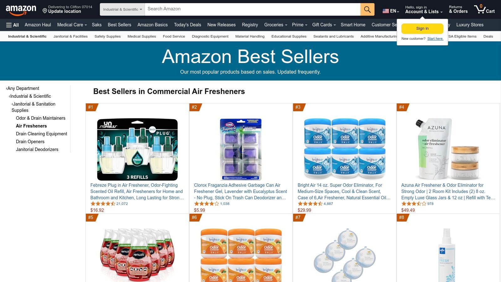 Amazon's commercial air freshener best-sellers page