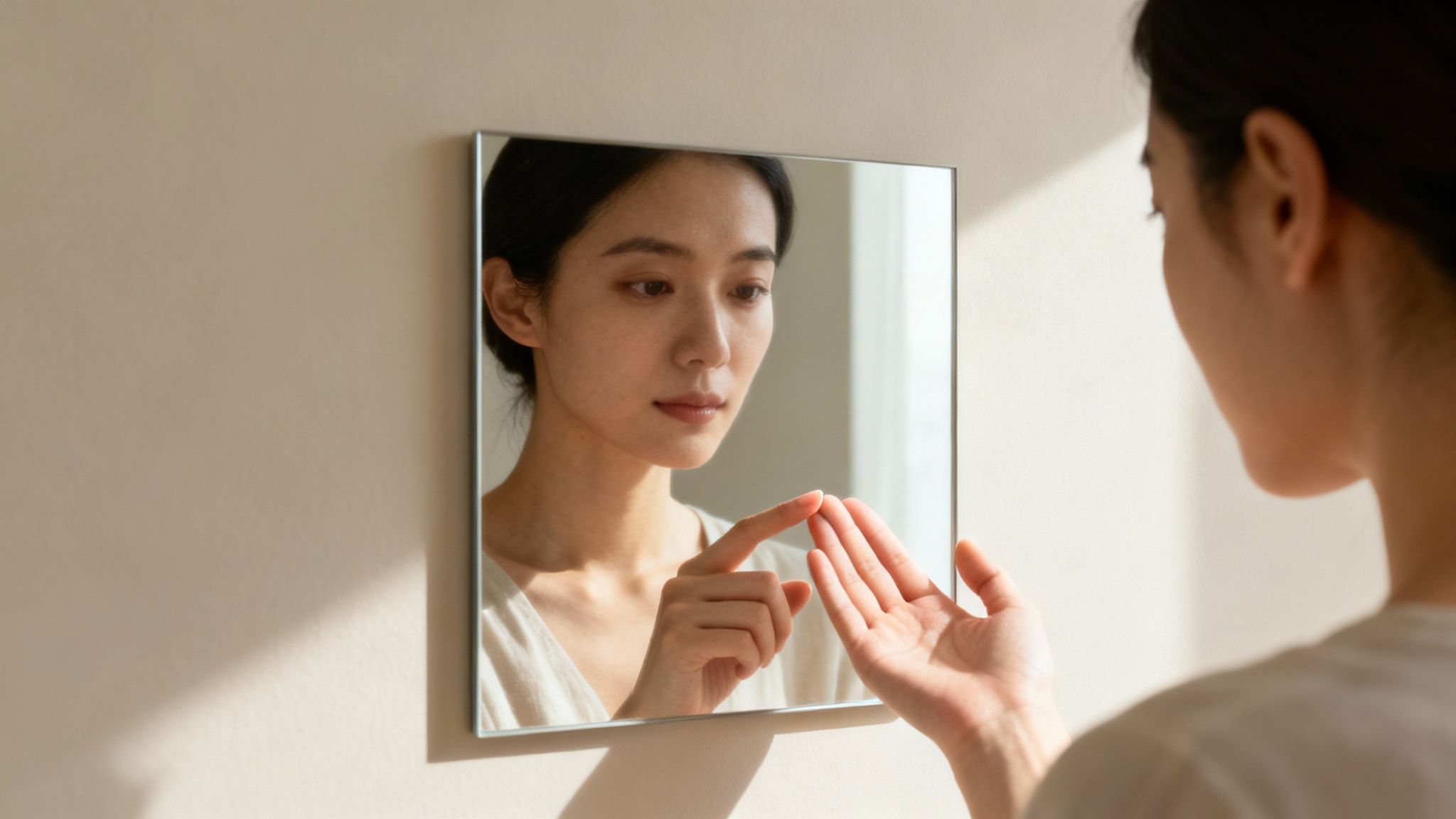 A person's hand with glowing dream-like particles swirling around their fingers.