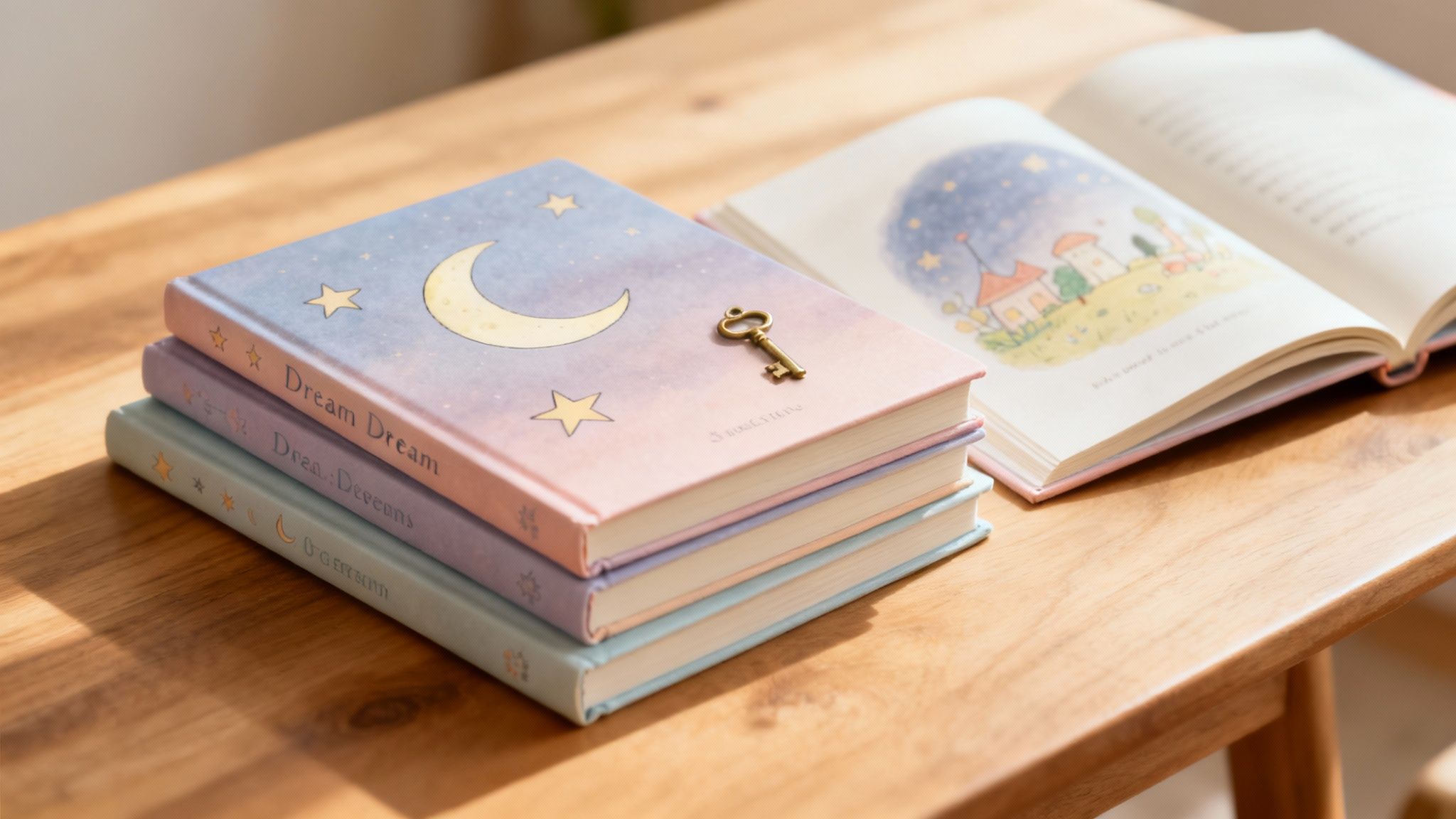 A vibrant fantasy book cover showing a young explorer navigating a dream world, illustrating the magic of reading.