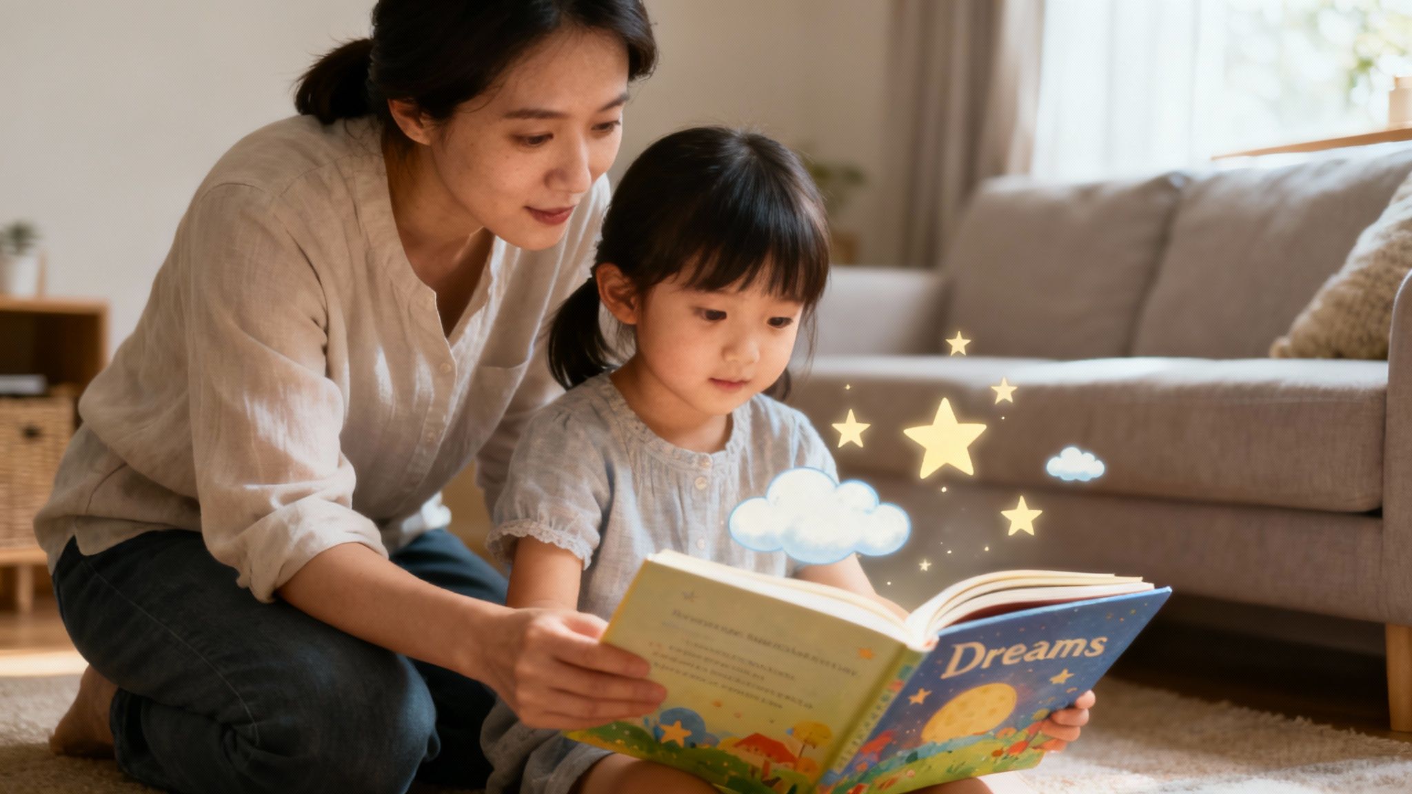 A whimsical, colorful dreamscape with floating islands and fantastical creatures, illustrating the creative potential of dreams.