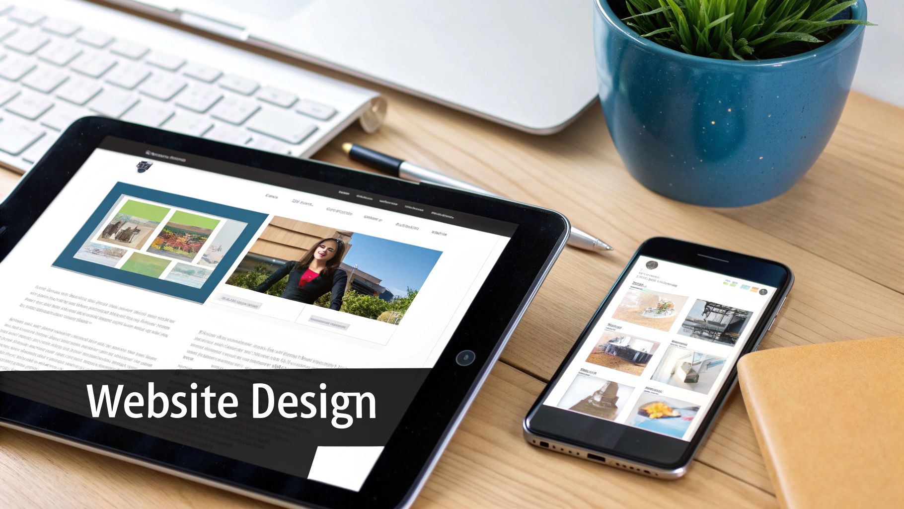 A person holding a smartphone and shopping on an ecommerce website, with a shopping cart icon overlaying the screen.