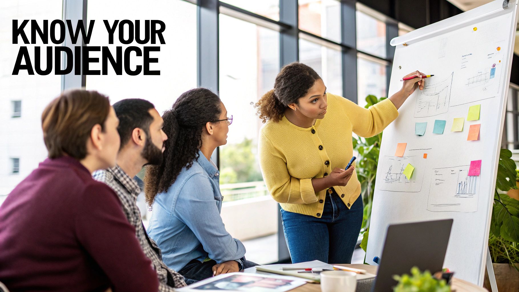 A person typing on a laptop, surrounded by icons representing different content formats like video, text, and images, creating a dynamic website content strategy.
