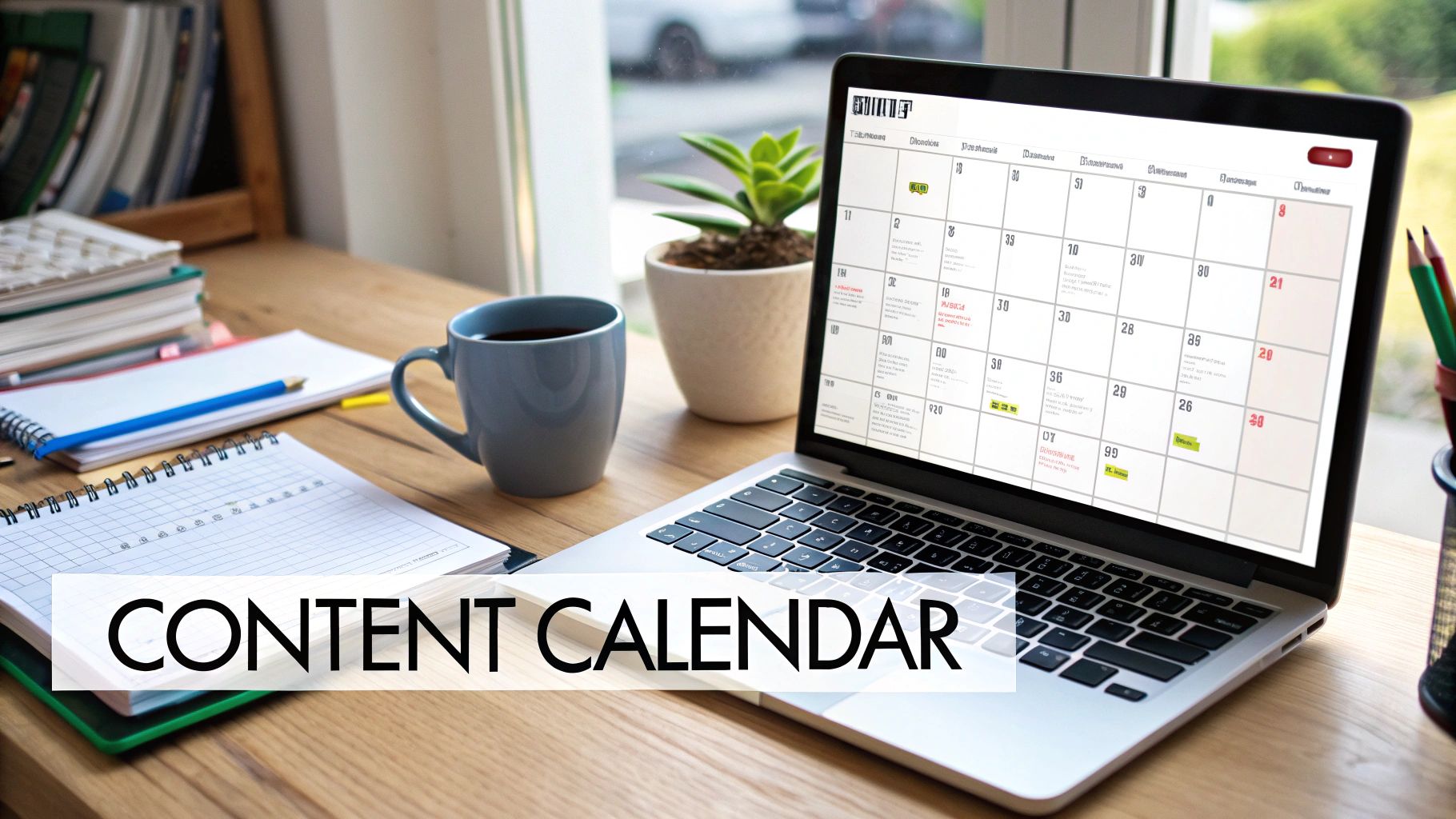 A magnifying glass focusing on social media icons and charts, symbolising content amplification for a website content strategy.