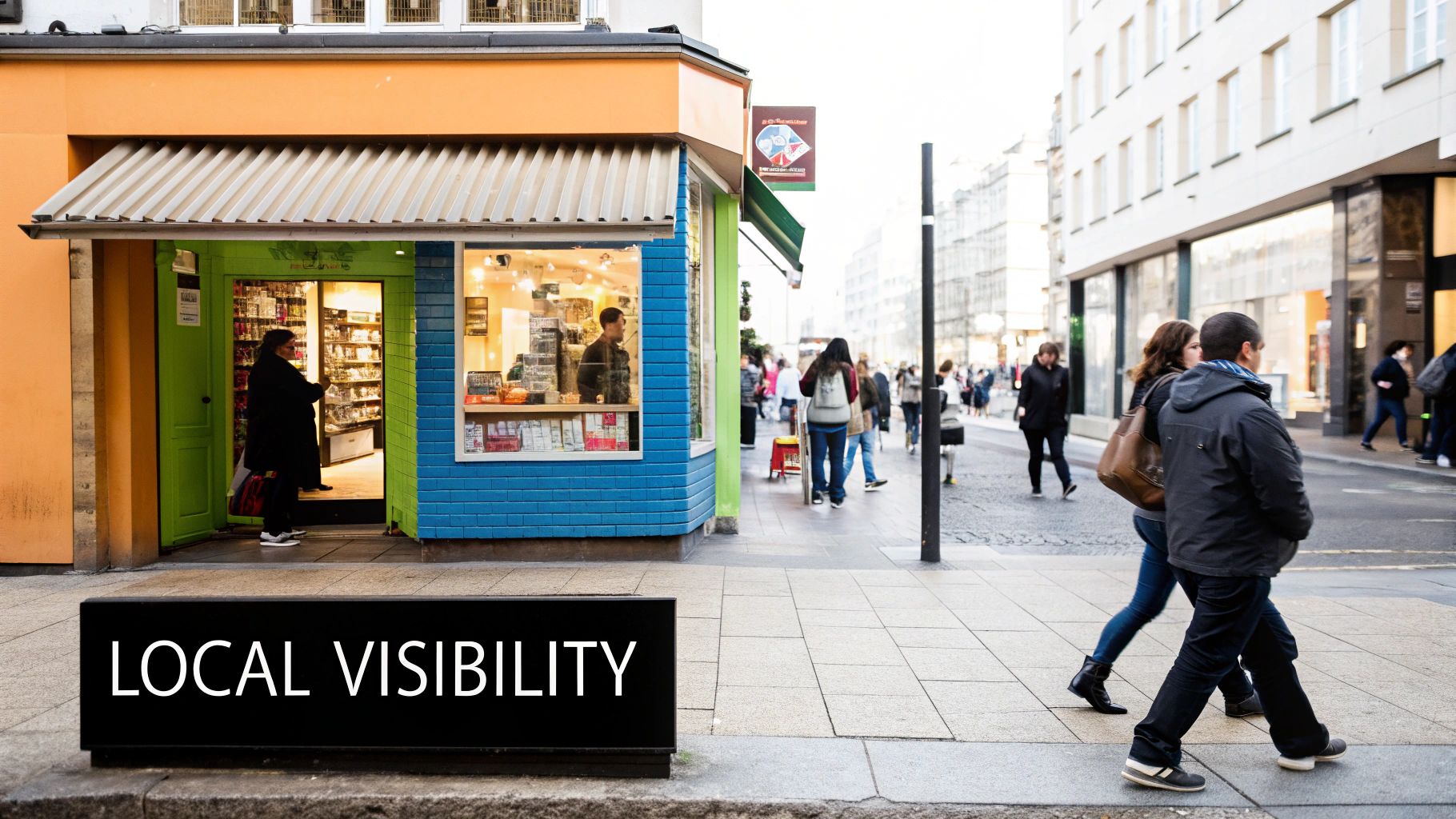 A small business owner using a tablet to check their local business listings and customer reviews.