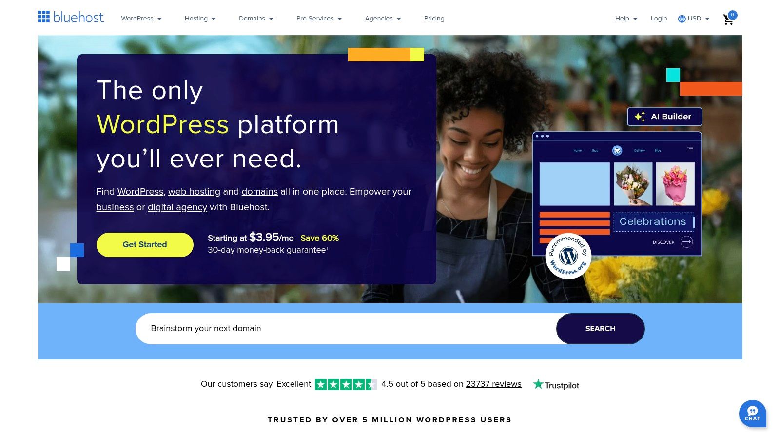 Bluehost's user-friendly dashboard for managing WordPress websites