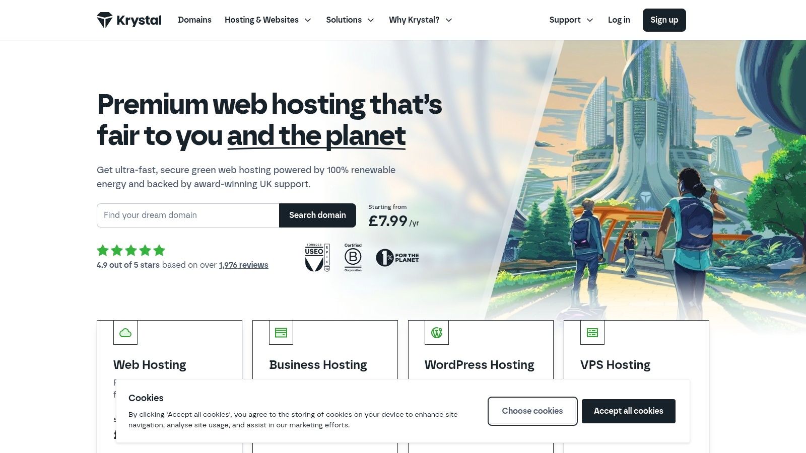 The Krystal Hosting client area dashboard