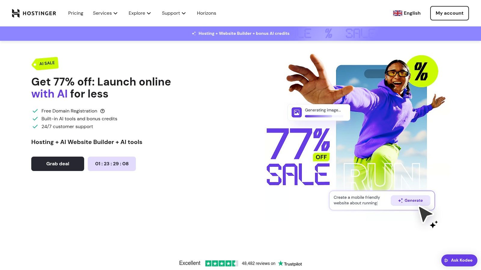 Hostinger's user-friendly interface for managing web hosting and domains