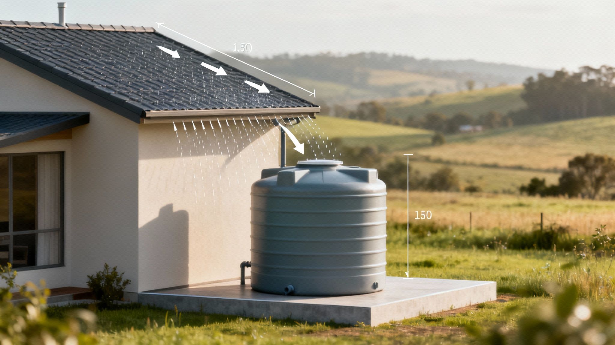 A person checking the valve on a clean, new, large water tank.