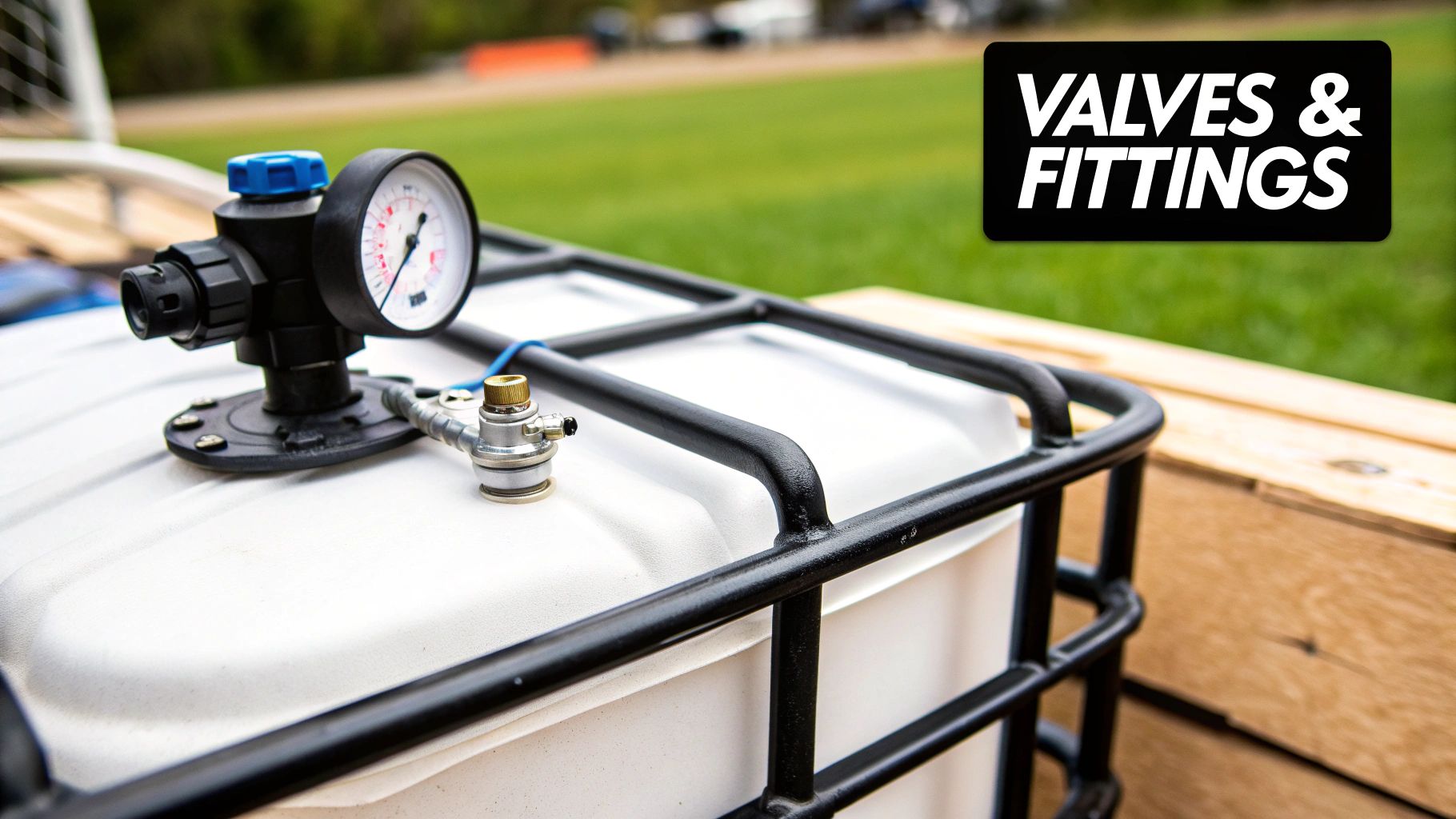 A Complete Guide to IBC Tote Measurements Close-up of an IBC tote valve and fittings