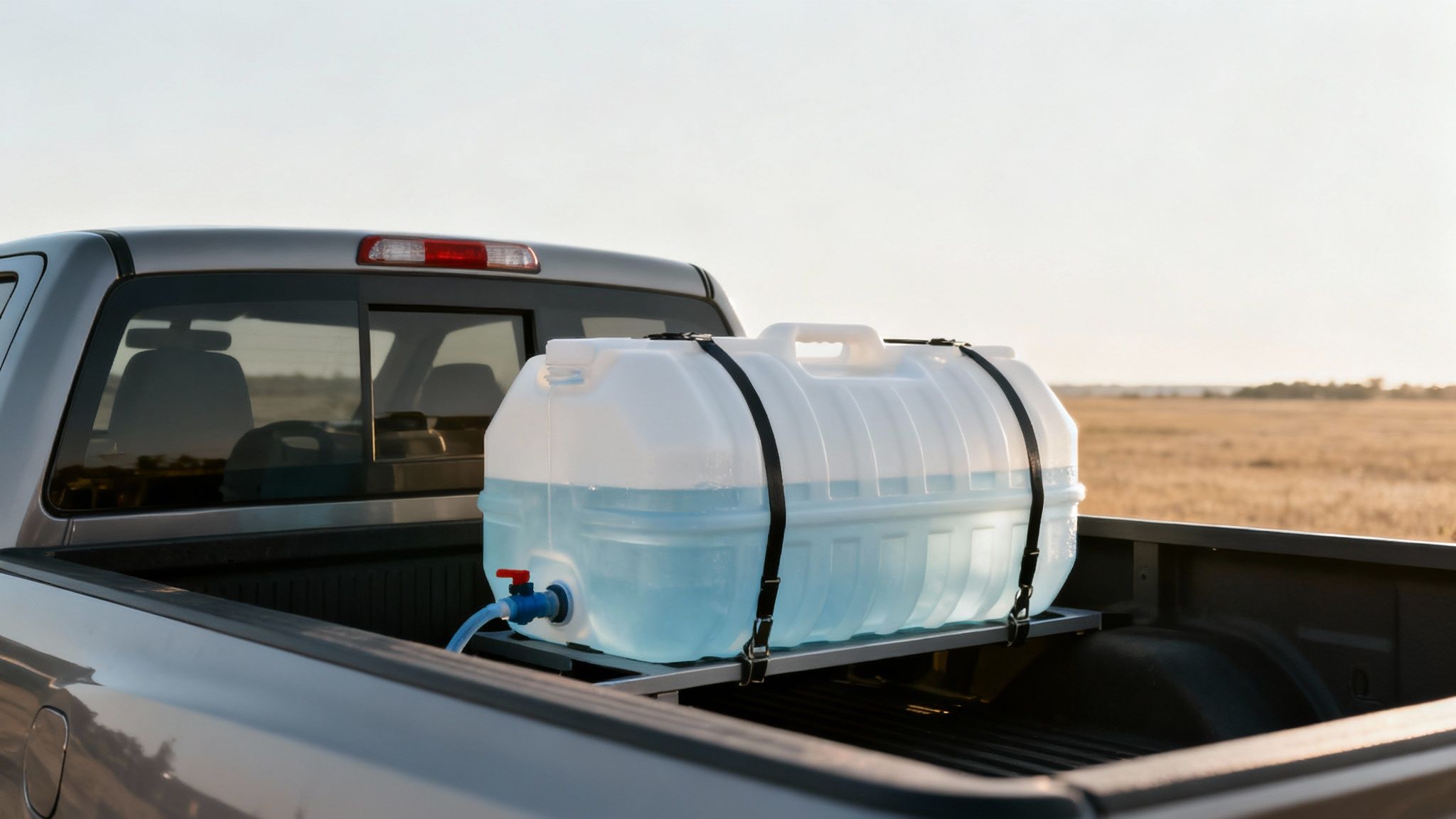 Your Guide to Portable Water Tanks An IBC portable water tank being used in an industrial setting