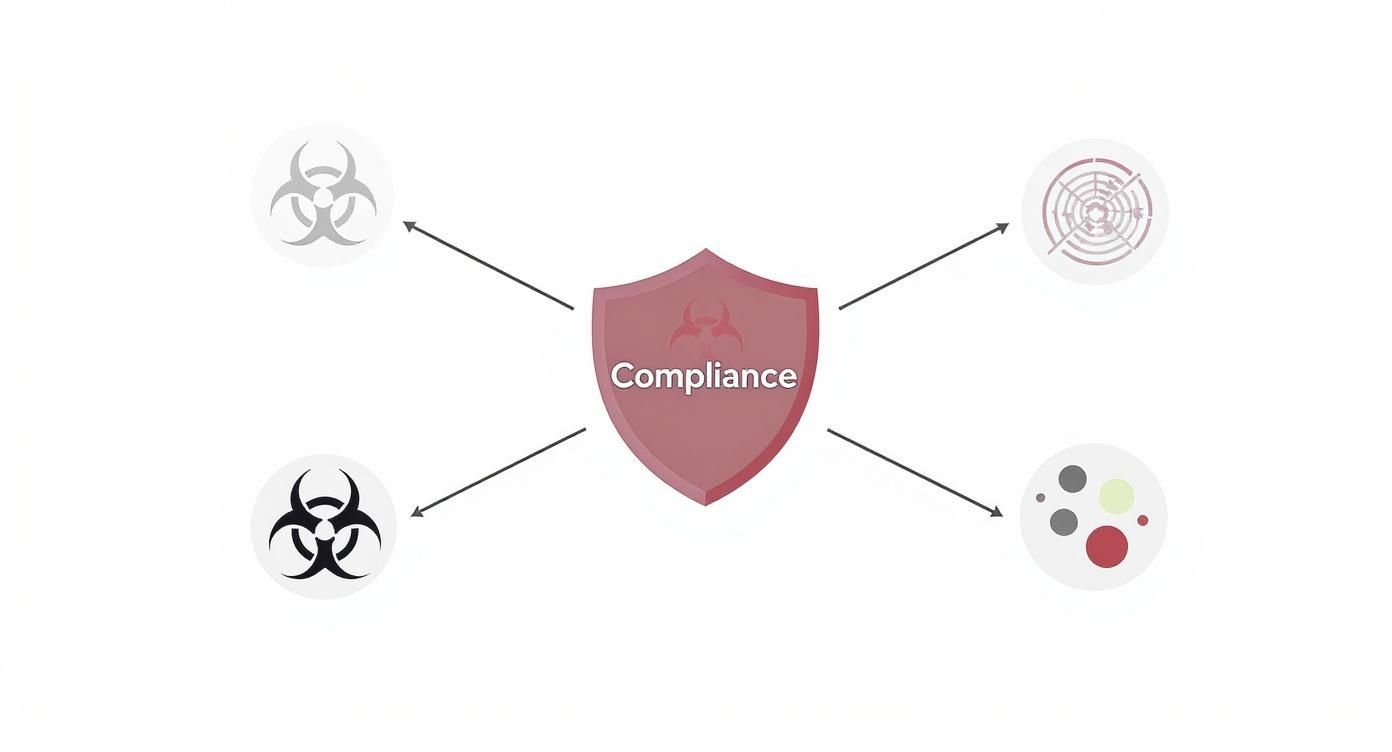 Infographic about biohazard waste container