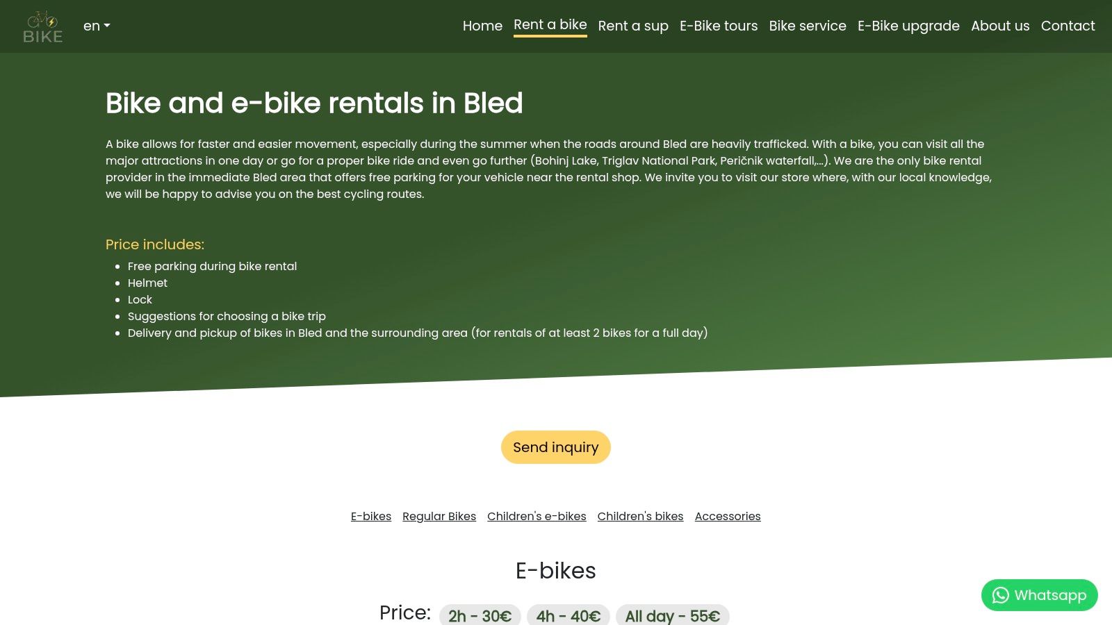 A&B Bike (Bled) rental shop with a selection of e-bikes ready for customers.