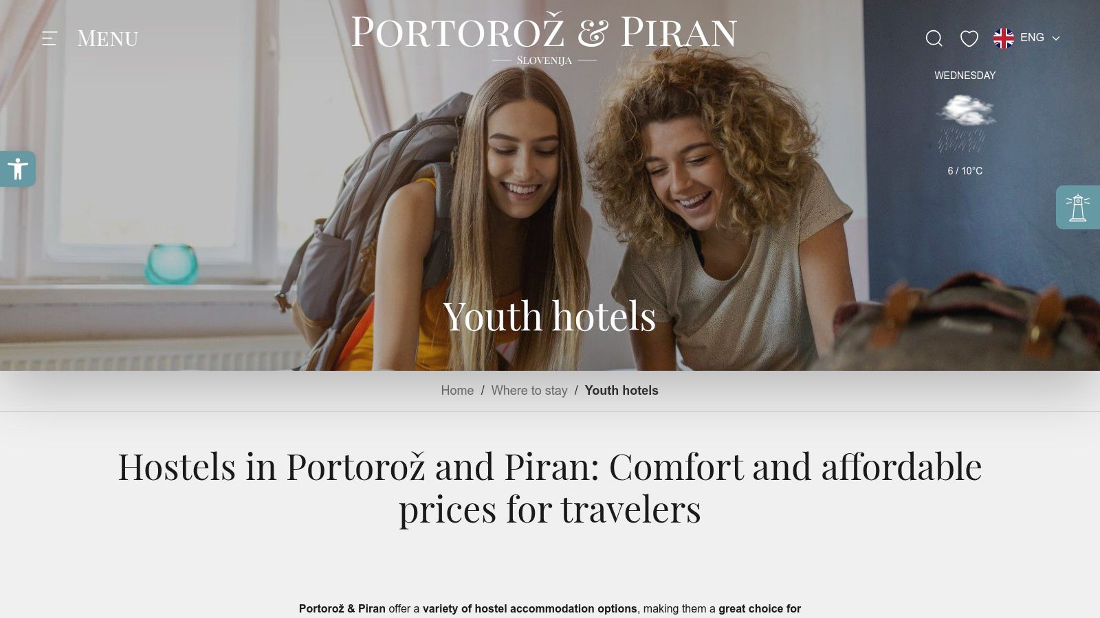 A screenshot of the Portorož & Piran official tourist board website.
