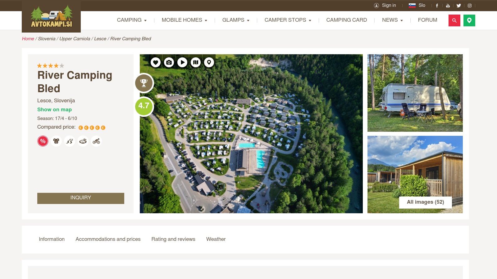 Avtokampi.si – River Camping Bled listing