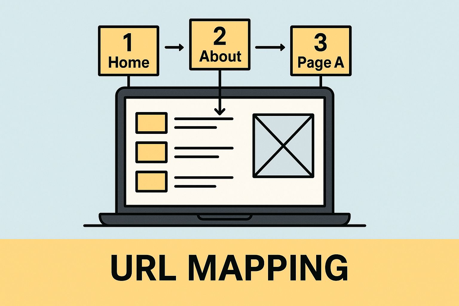 Infographic showing how a website migration SEO checklist involves mapping old URLs to new ones to preserve link equity.