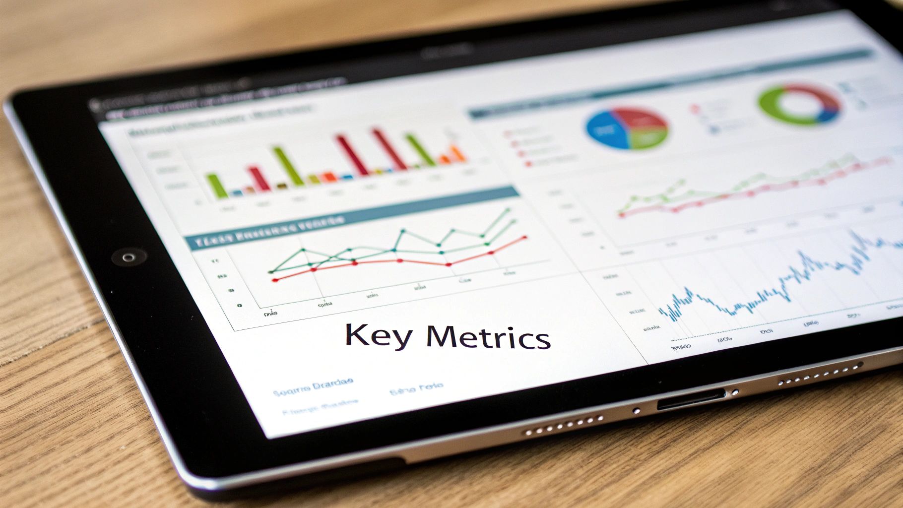A screenshot of a well-organized Google Data Studio dashboard showing key performance indicators at the top and supporting charts below.