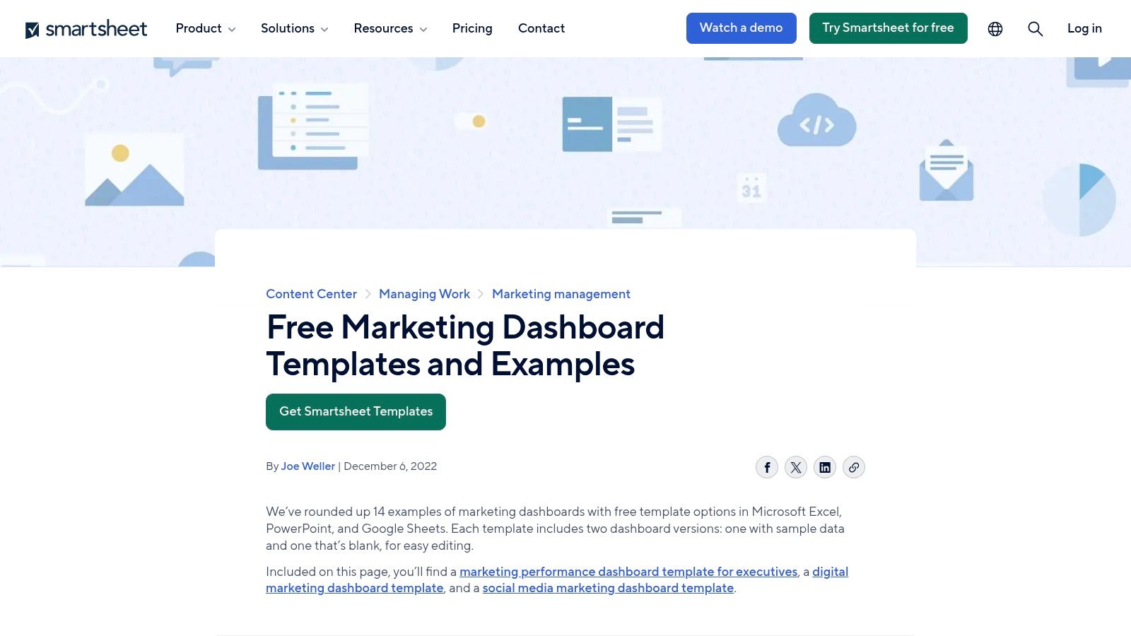 Smartsheet marketing dashboard example showing leads and funnel metrics