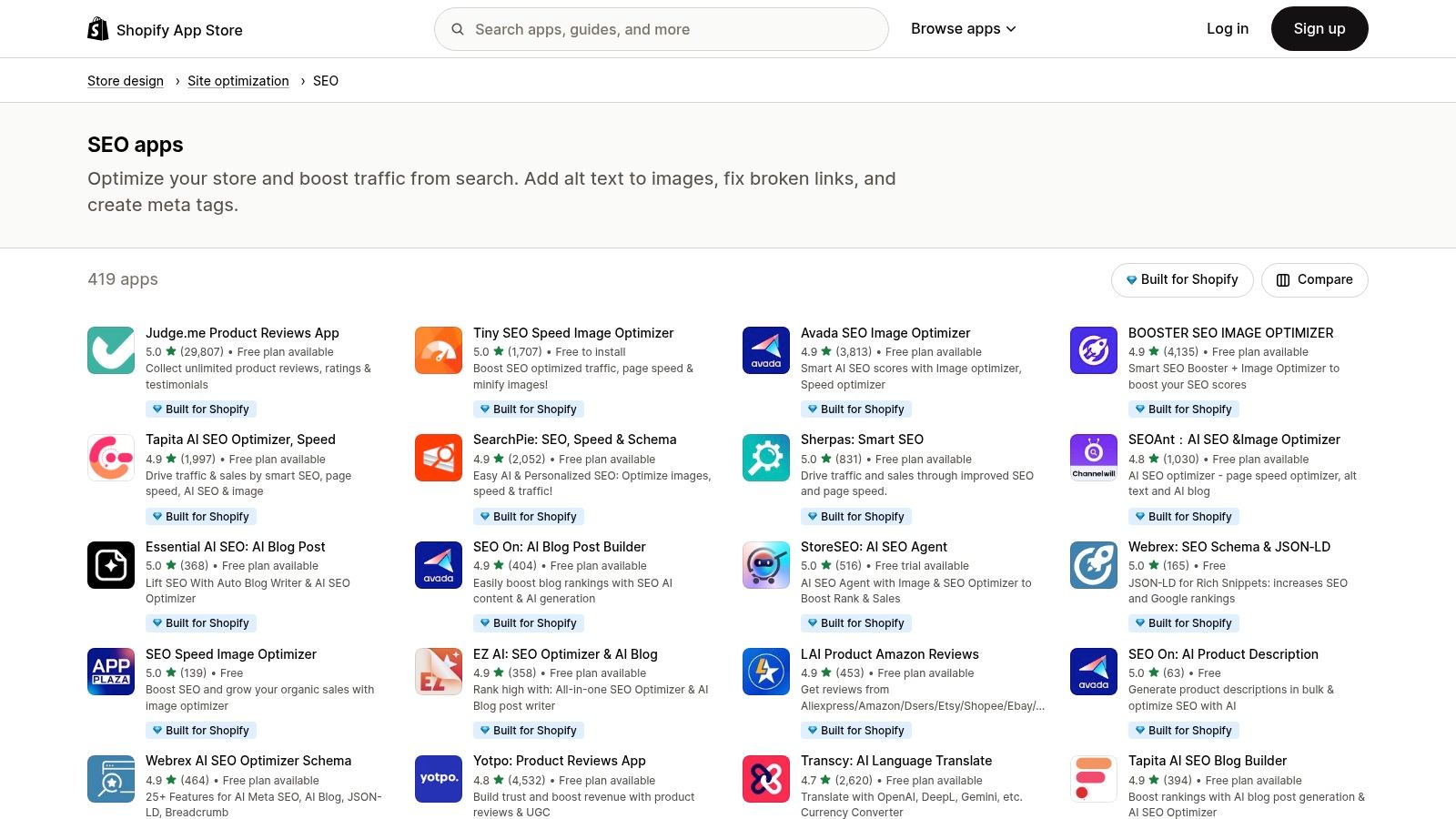 Shopify App Store – SEO Apps Category