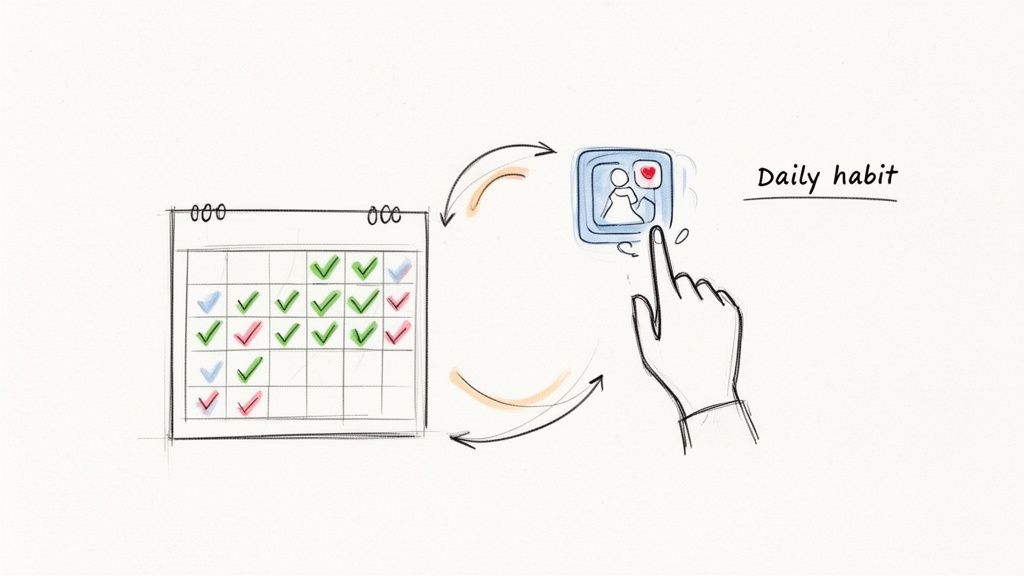 Illustration showing habit tracking and progress over time.