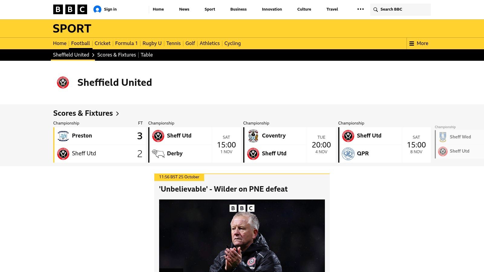 BBC Sport – Sheffield United Scores & Fixtures