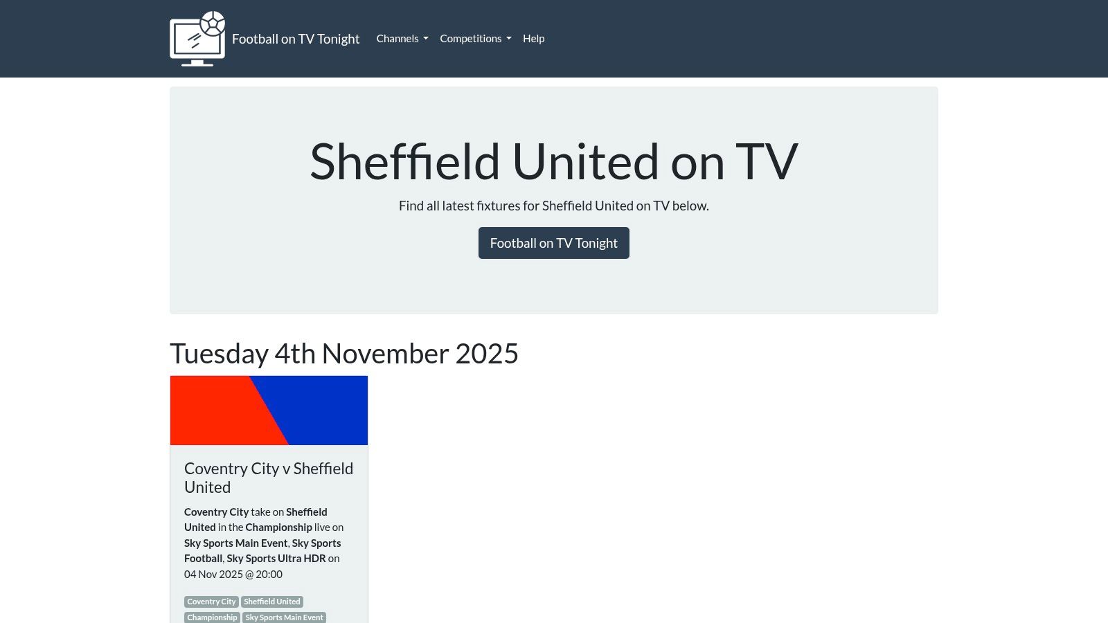 Football on TV Tonight – Sheffield United on TV (UK)