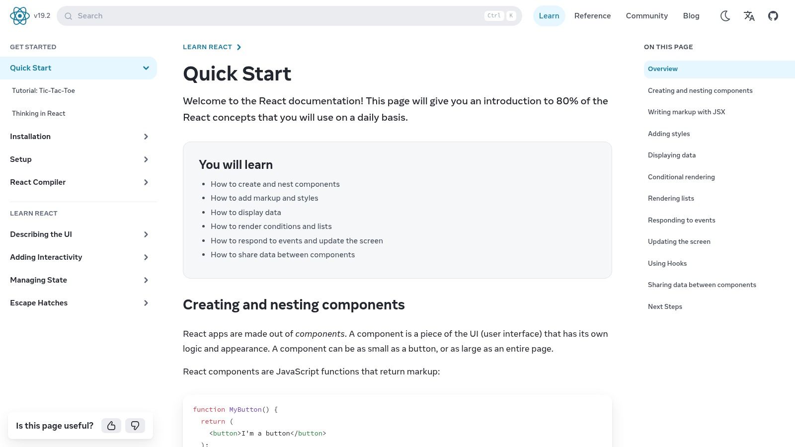 React official documentation and examples