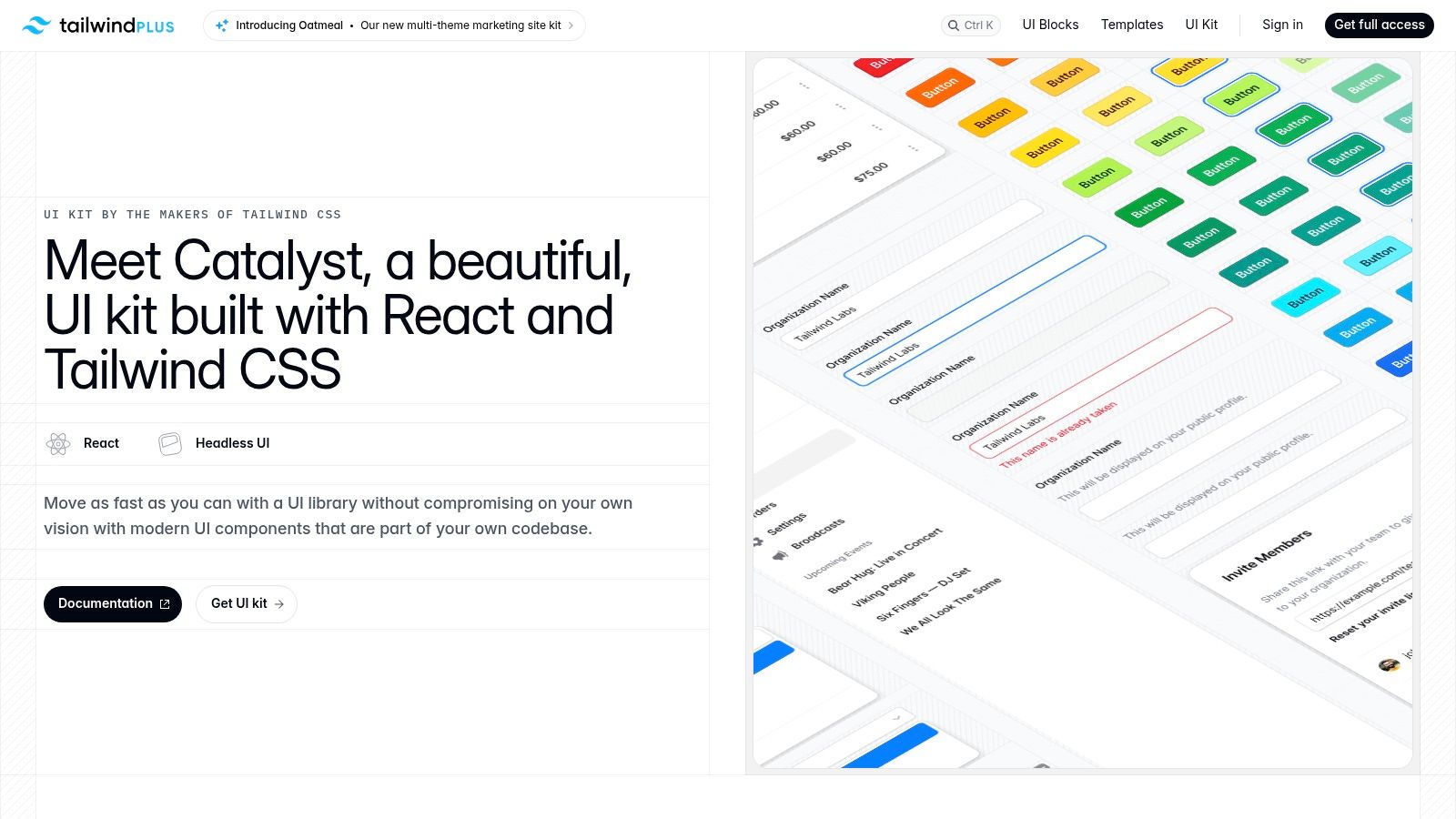 Tailwind Plus (formerly Tailwind UI) — React components, templates, and Catalyst kit