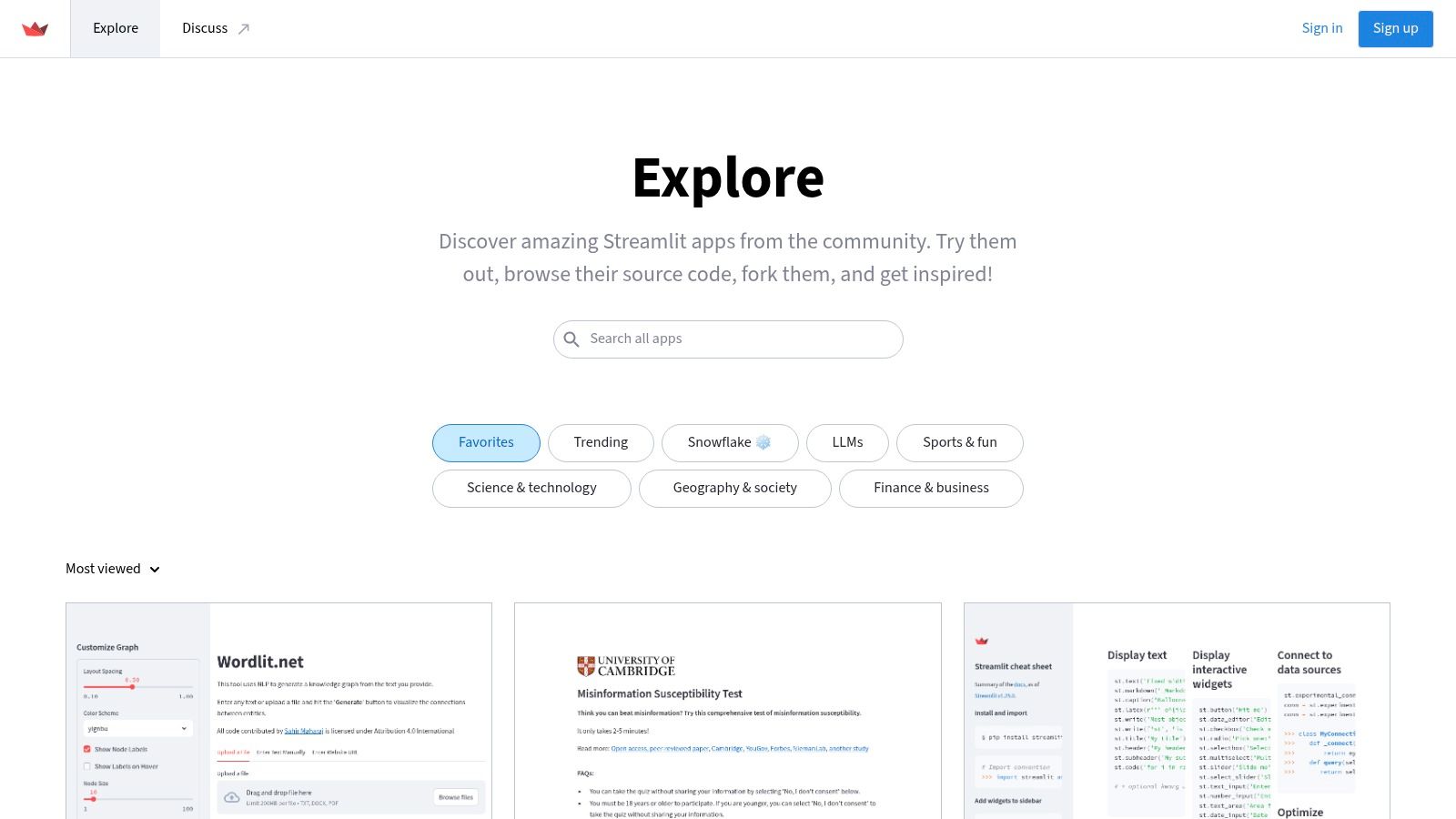 Streamlit Community Cloud – Explore Gallery