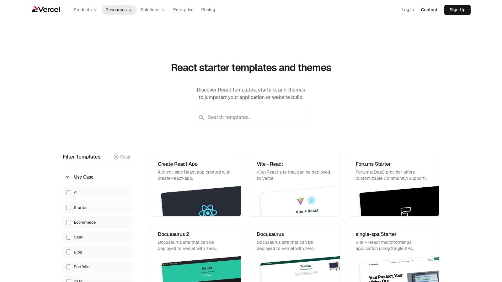 Vercel Templates (React + Next.js starters)