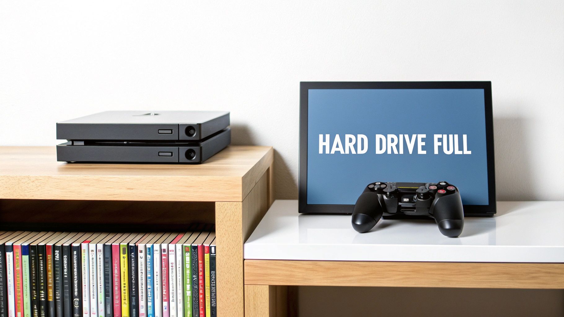 A close-up of a PlayStation 4 console and controller