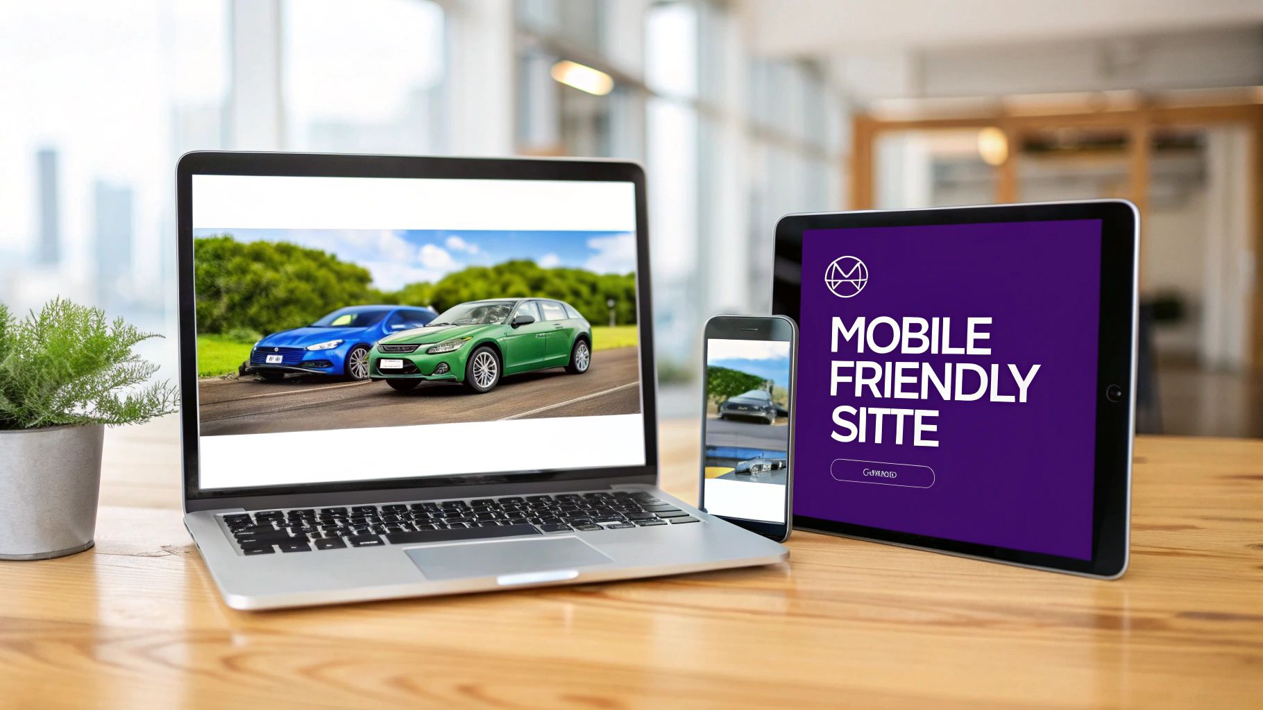 A laptop, smartphone, and tablet display a website, demonstrating mobile-friendly design and responsiveness.