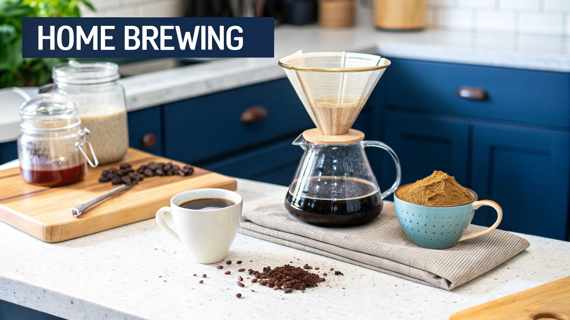 A person carefully pouring hot water over coffee grounds in a V60 dripper, with a digital scale and goosneck kettle nearby.
