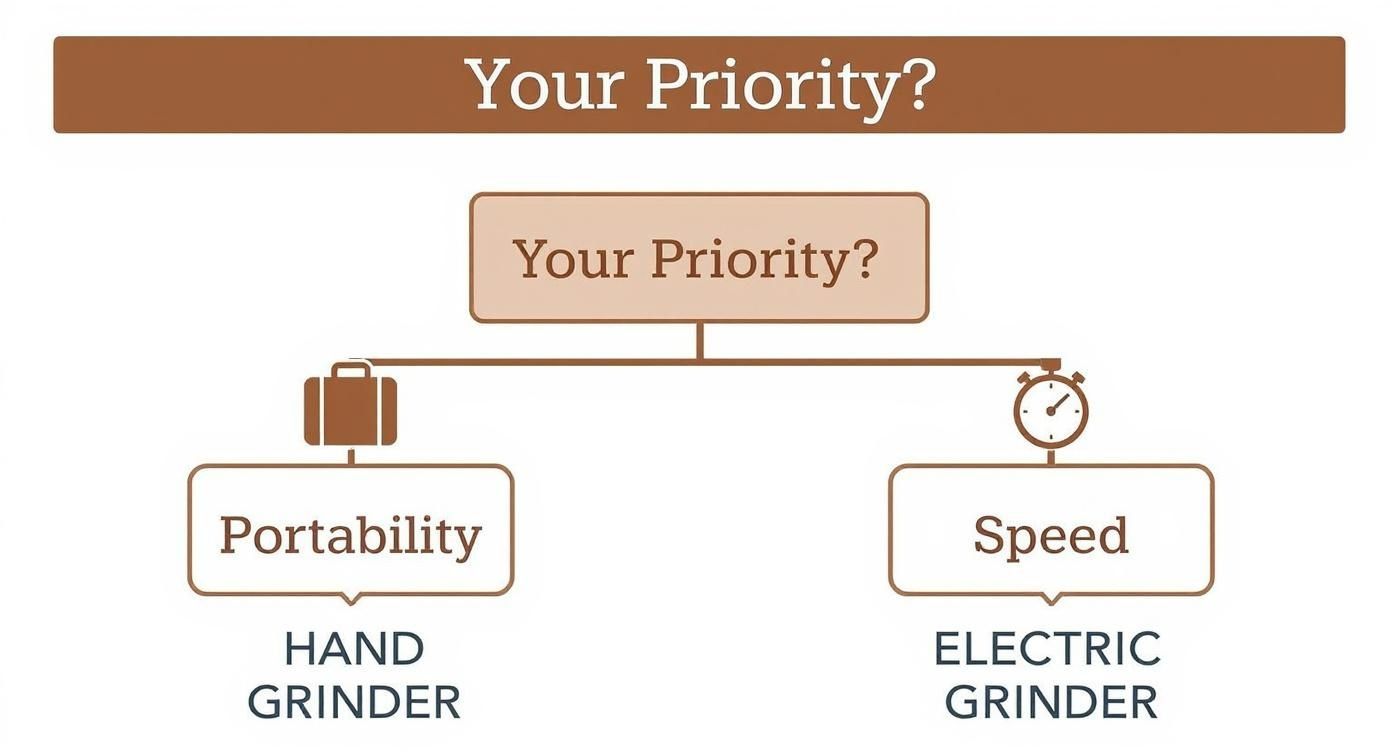 Infographic about hand grinder vs electric coffee grinder