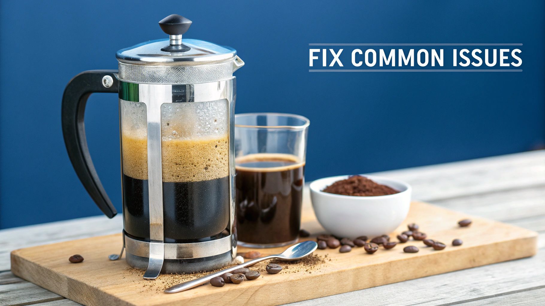 A person looking thoughtfully at their cafetière brew.