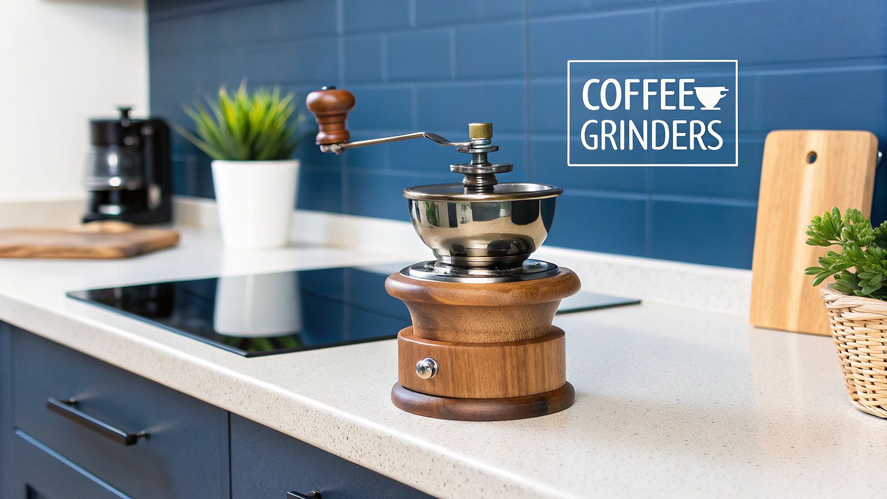 A stylish coffee setup with various brewing accessories and a bag of coffee beans.