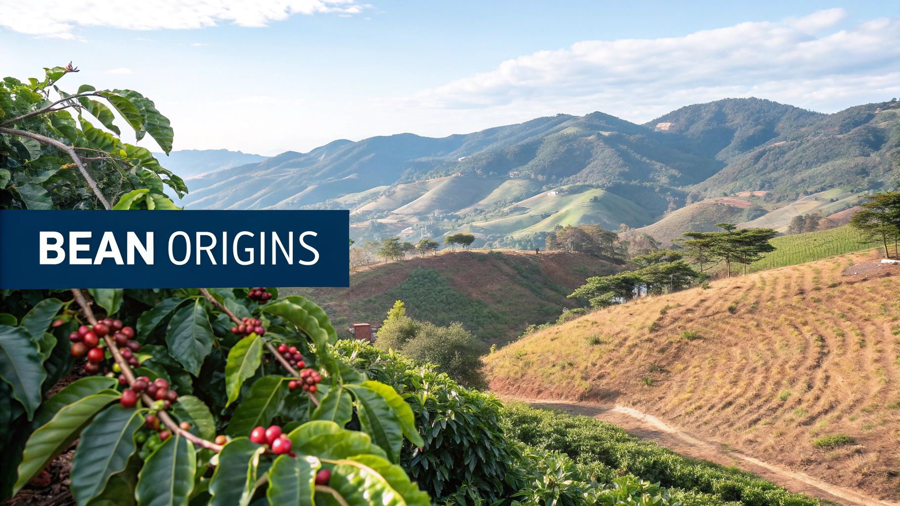 A world map showing the main coffee-growing regions