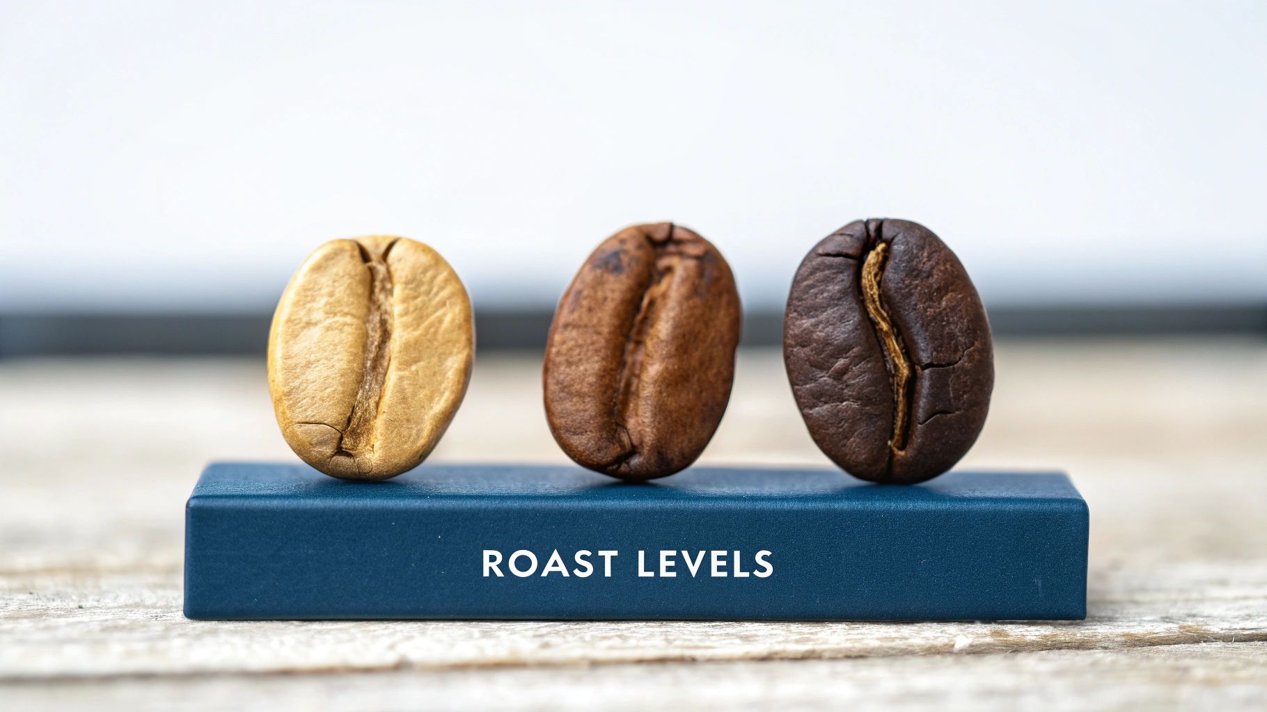 Close-up of different coffee roast profiles from light to dark