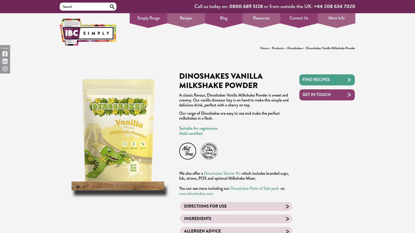 IBC Simply Dinoshakes milkshake powder product packaging