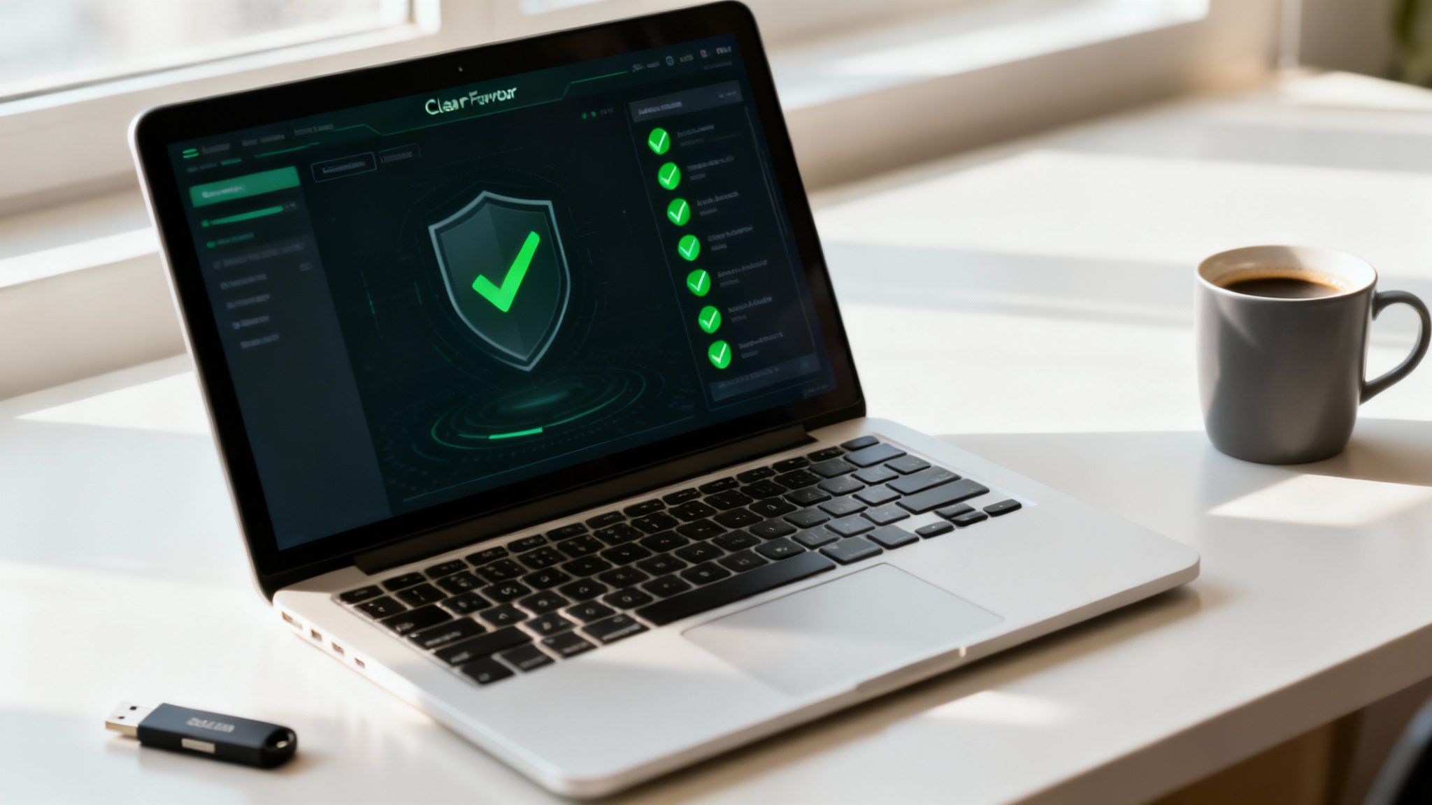 A network security dashboard showing active monitoring and threat detection, symbolizing hardened technical defenses.