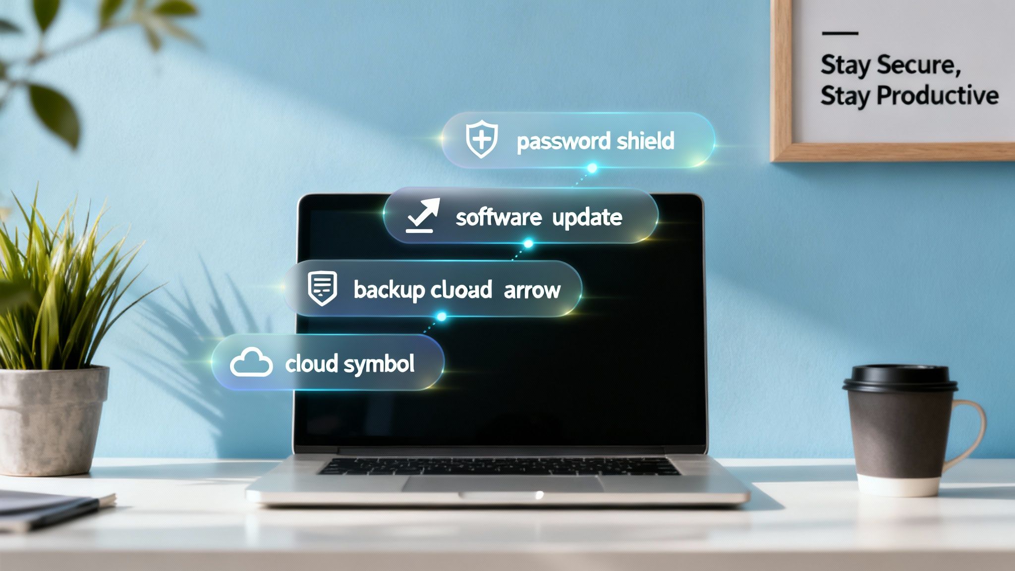 A checklist on a digital tablet, with items like 'Update Software' and 'Strong Passwords' being ticked off, symbolizing proactive network security measures.
