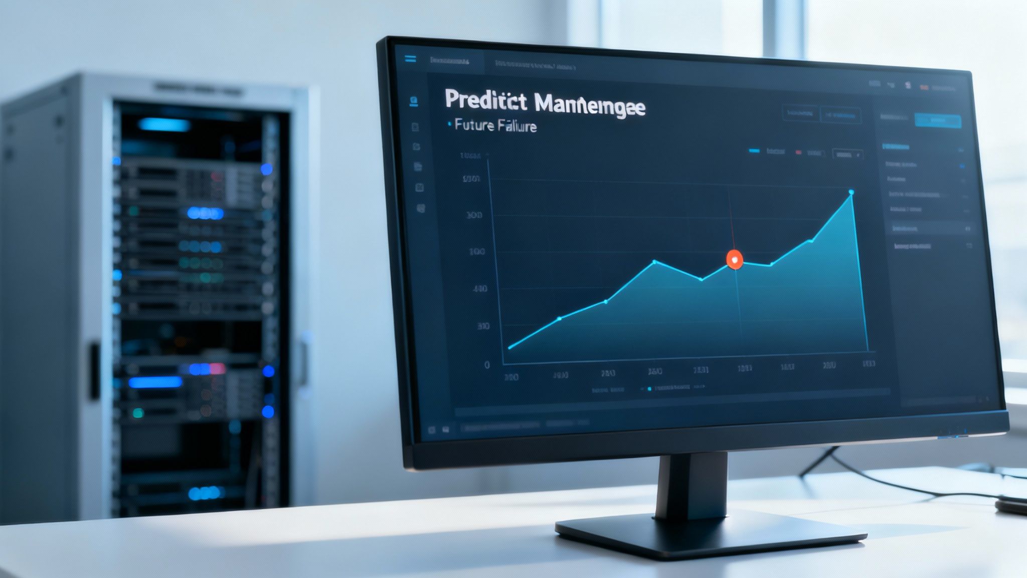 A technician analyzing server data on a futuristic interface