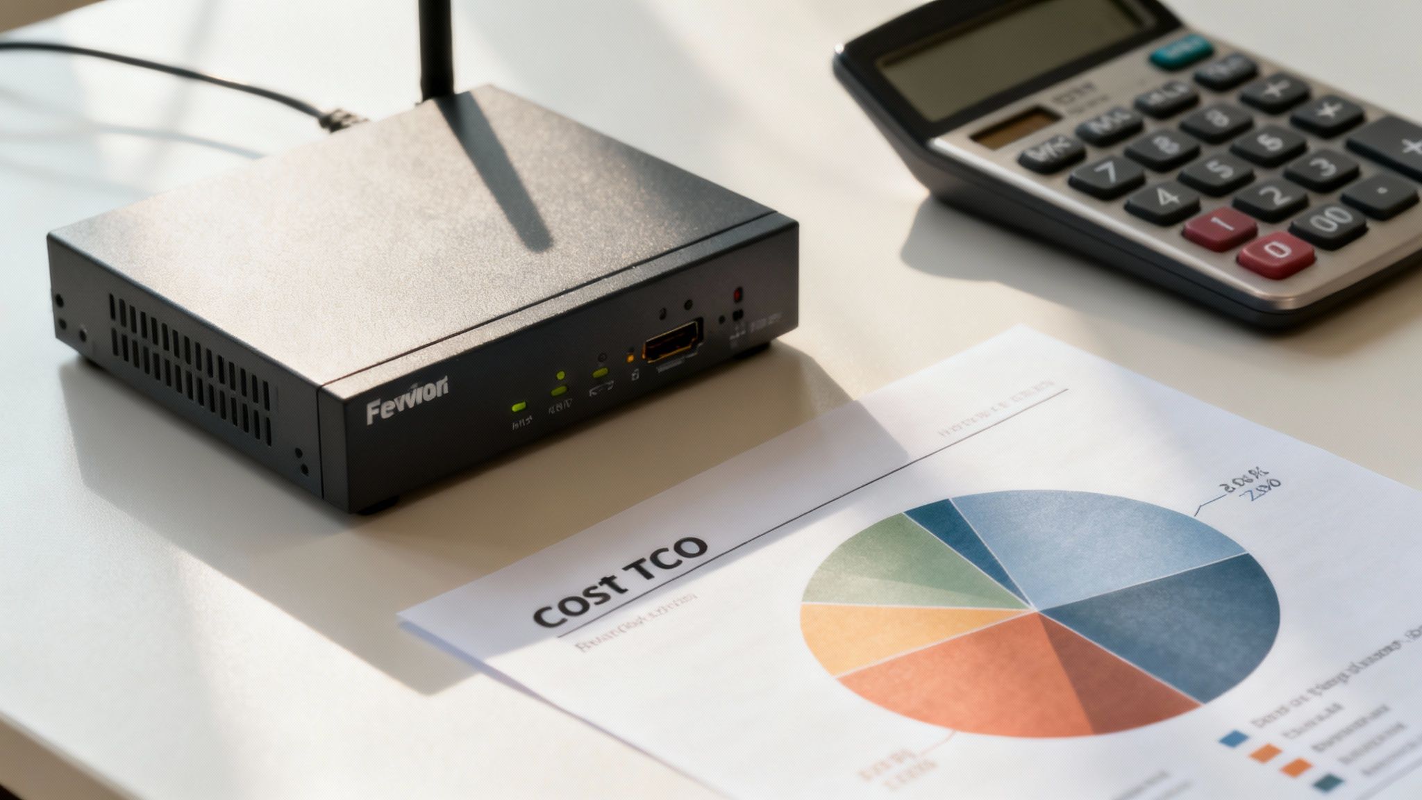 A person using a calculator to figure out firewall costs