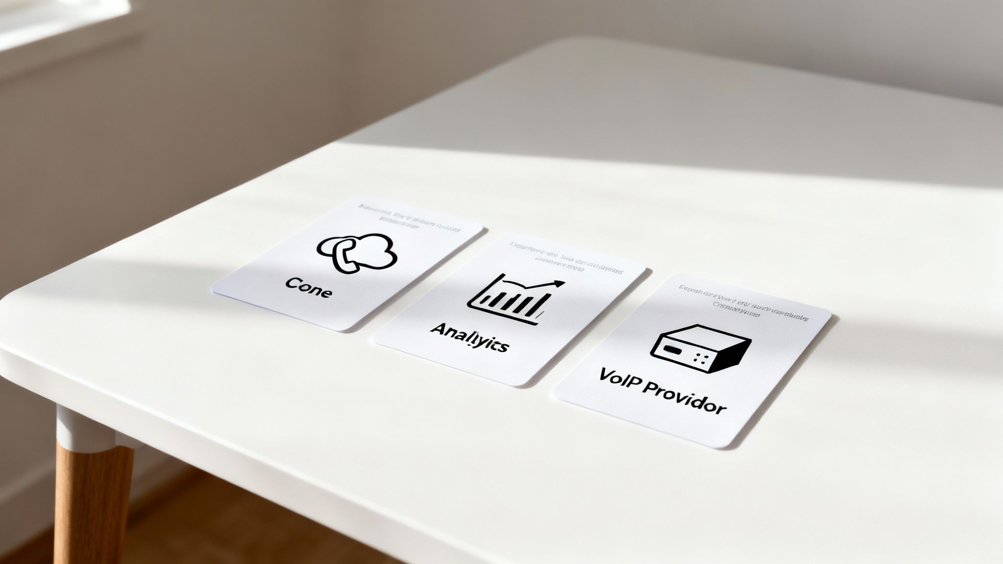 A close-up of a person's hands using a laptop and smartphone simultaneously, with communication app icons visible, comparing VoIP providers.