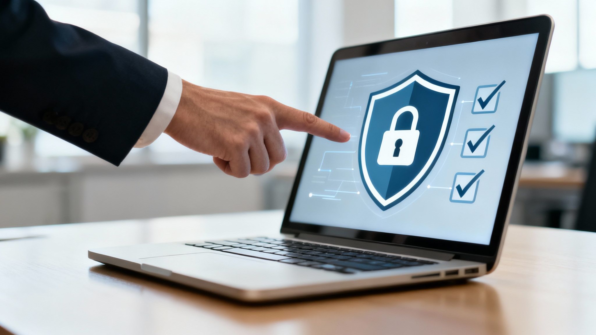 A cybersecurity expert analyzing data on multiple monitors in a secure operations center.