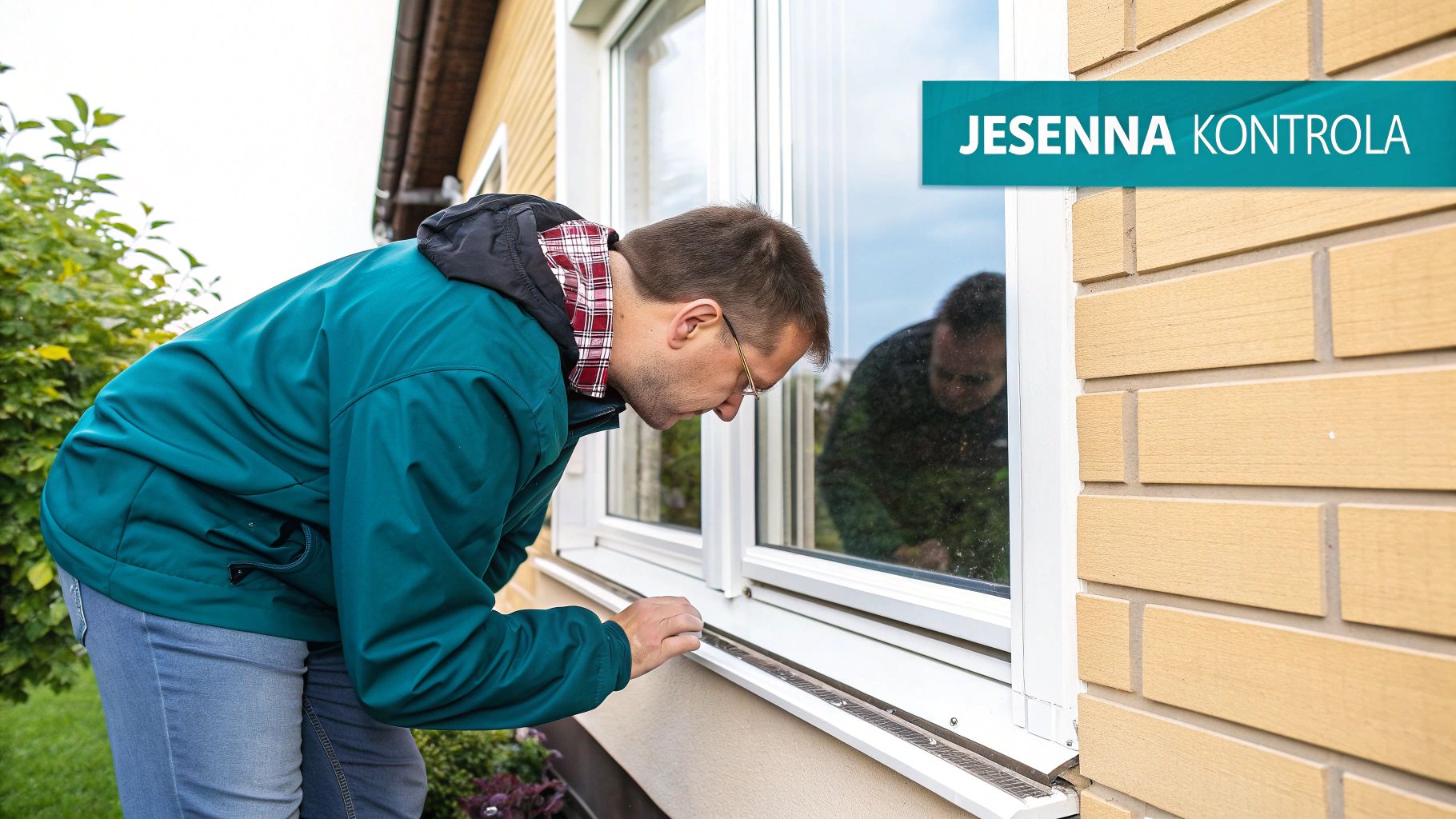 Žena kontroluje a nastavuje biele plastové okno pred zimou